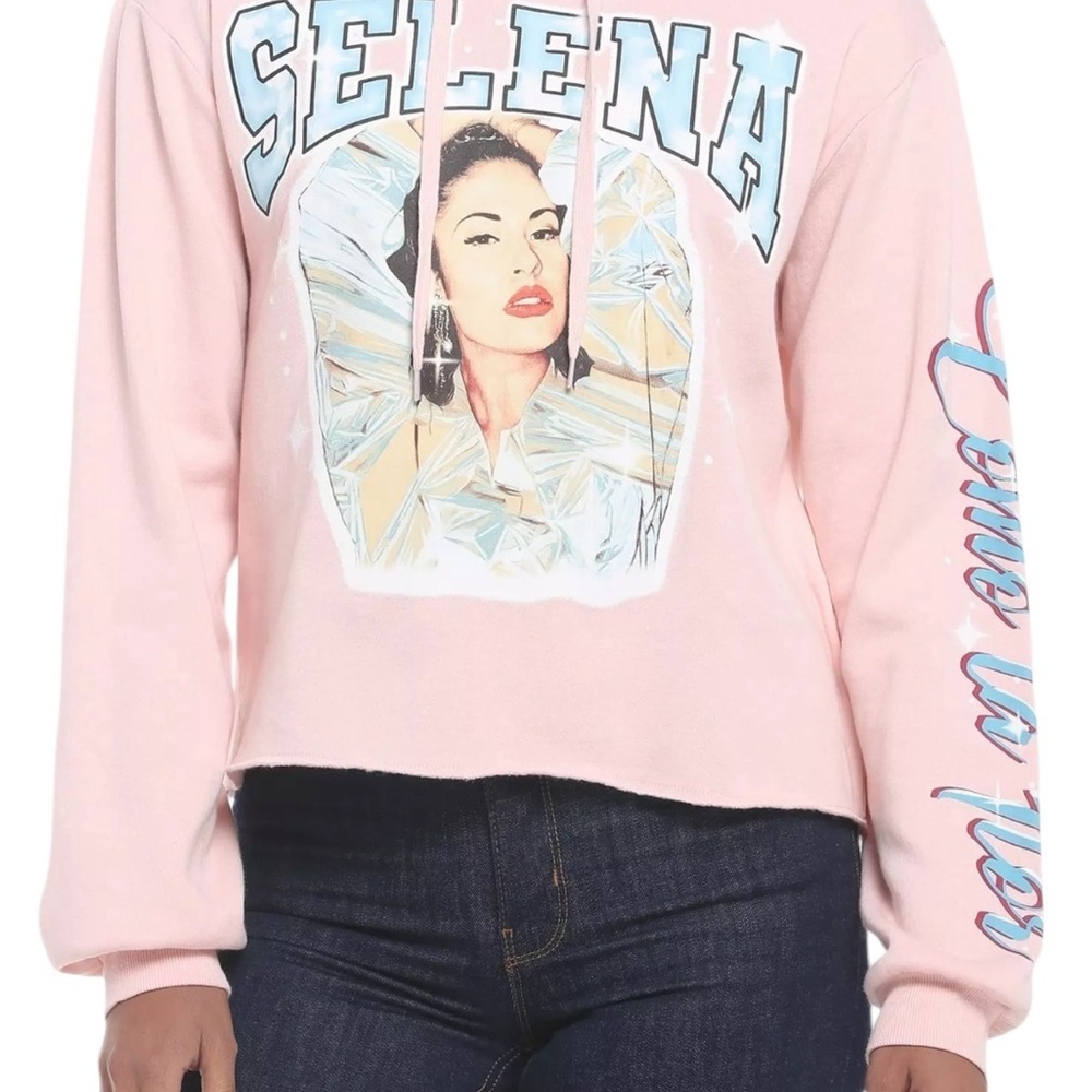 Selena Como La Flor Pastel Pink Crop Hoodie XS band tee graphic lounge comfy